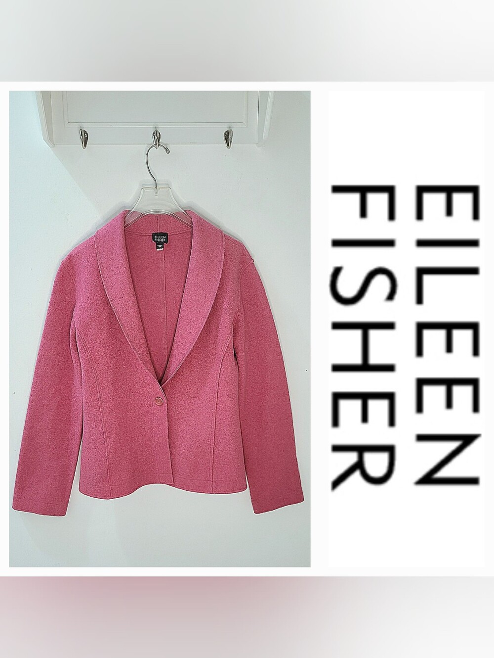 Eileen Fisher Boiled Wool Blazer Jacket Sz XS-S Pink Shawl Collar Iconic Icons